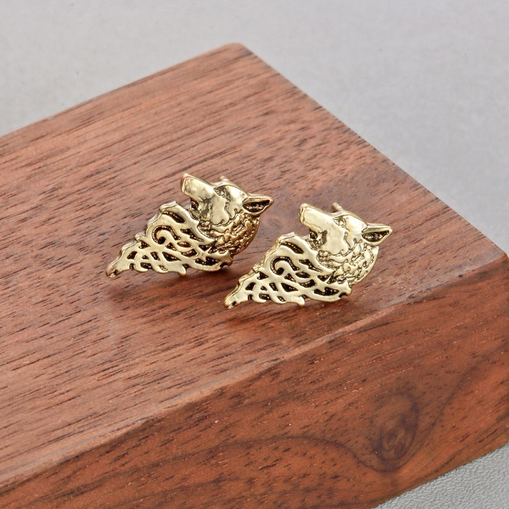 Animal wolf head earrings