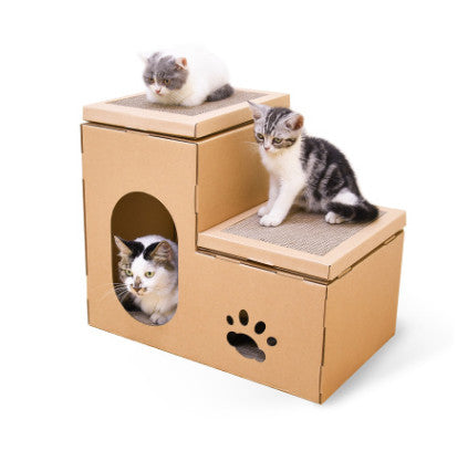 Maison pour chat, Double échelle, disque à griffes pour chat, disque de meulage, jouets gratuits à l'herbe à chat