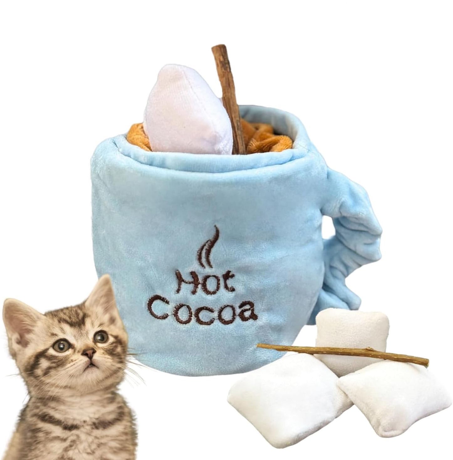 Juguetes de hierba gatera para gatos, rompecabezas de golosinas de chocolate caliente para gatos, juguetes interactivos para masticar con sonidos arrugados para aliviar el aburrimiento de los gatitos de interior