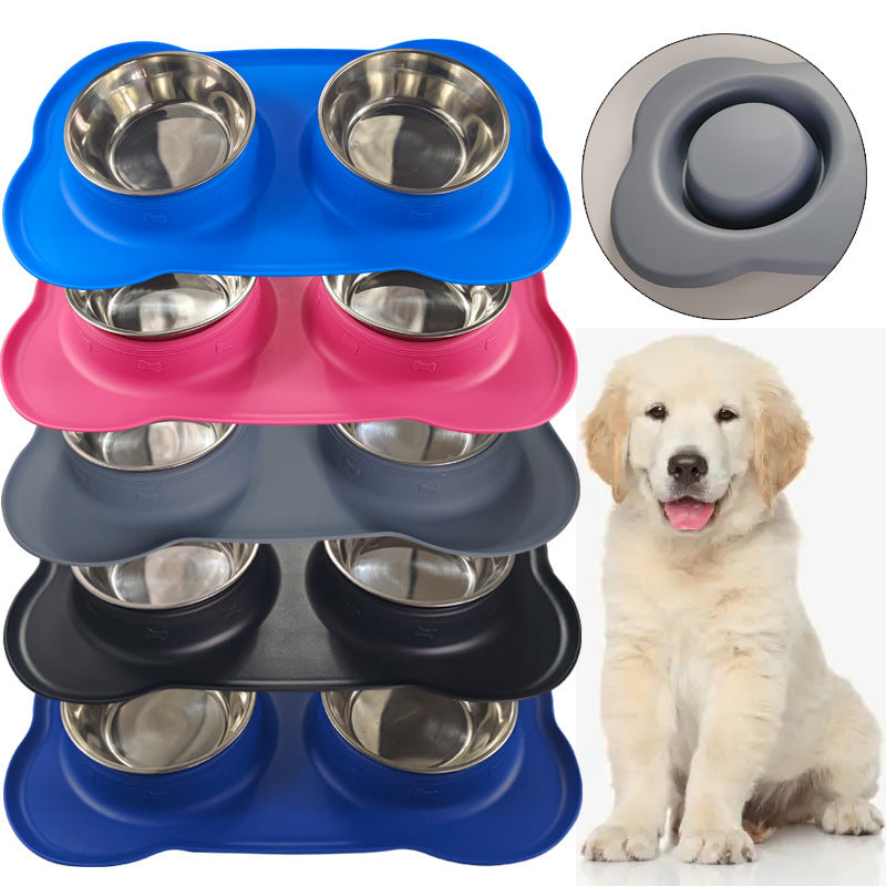 Grand bol en silicone pour animaux de compagnie Double bol pour chien en acier inoxydable