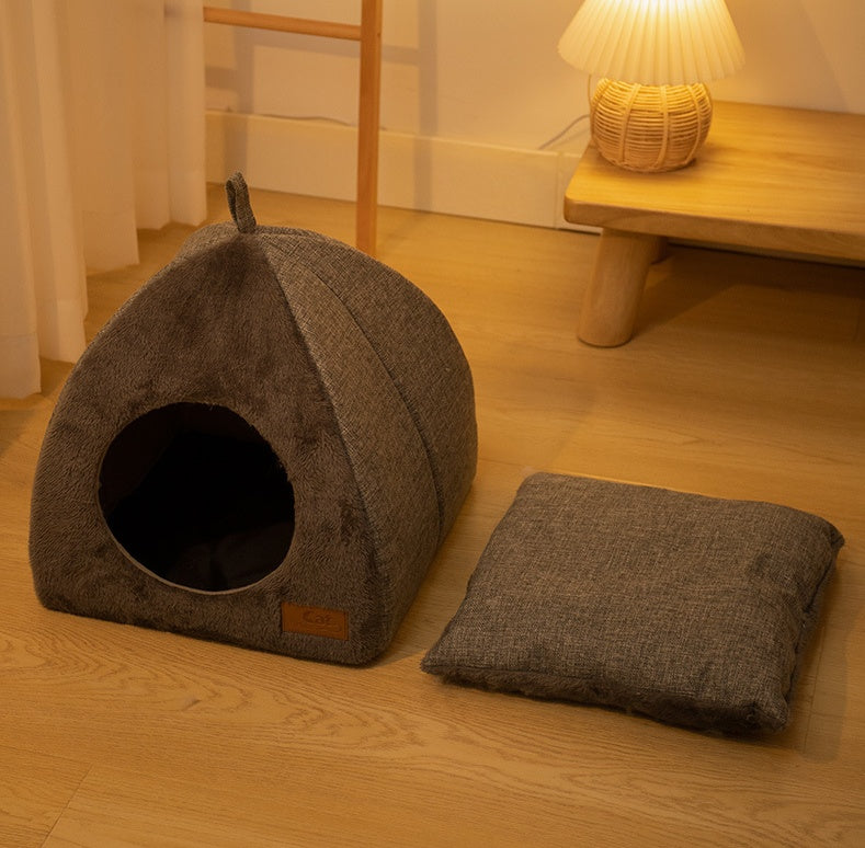 Cama para gatos triangular cerrada, cálida y gruesa