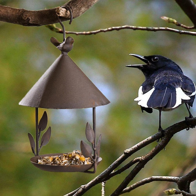 Comedero para pájaros de hierro forjado antiguo de fabricación americana