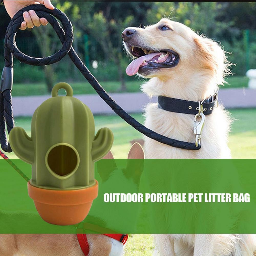 1 dispensador de bolsas para excrementos de mascotas con forma de cactus, soporte para bolsas de basura de plástico, estuche de transporte, dispensador de bolsas de eliminación