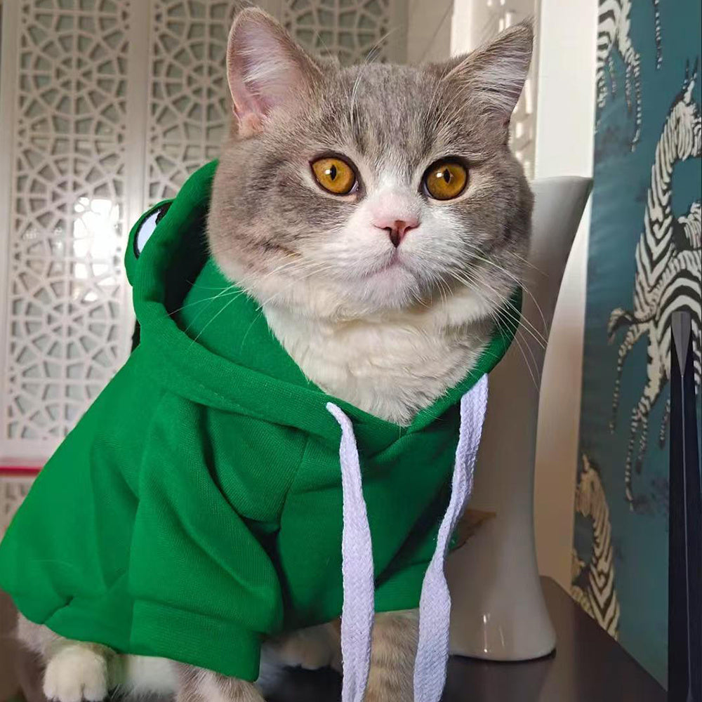 Ropa suave y cálida para gatos pequeños, perros, gatos, disfraz divertido de rana para Halloween, sudaderas creativas para gatitos, sudaderas con capucha de otoño para mascotas