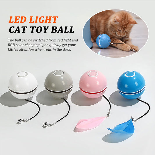 Juguete interactivo inteligente colorido para gatos con luz LED, bola autogiratoria de 360 ​​grados