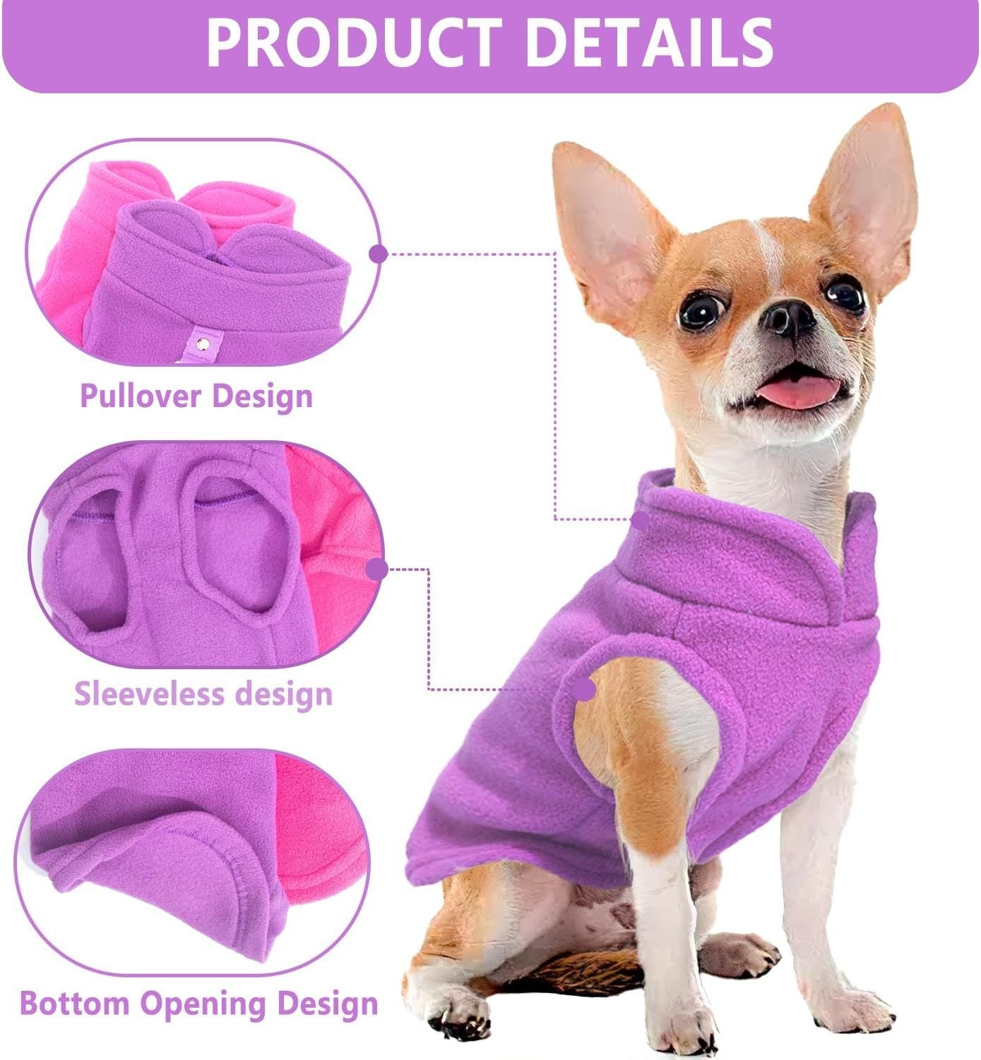 Lot de 2 pulls pour chien avec anneau de laisse, pull chaud pour animaux de compagnie, vêtements épais, manteau polaire pour petits chiens, fille et garçon, pull pour chien pour l'automne et l'hiver