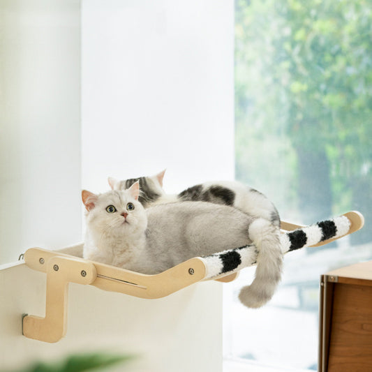 Hamaca de madera para balcón con cama colgante de gran tamaño para gatos