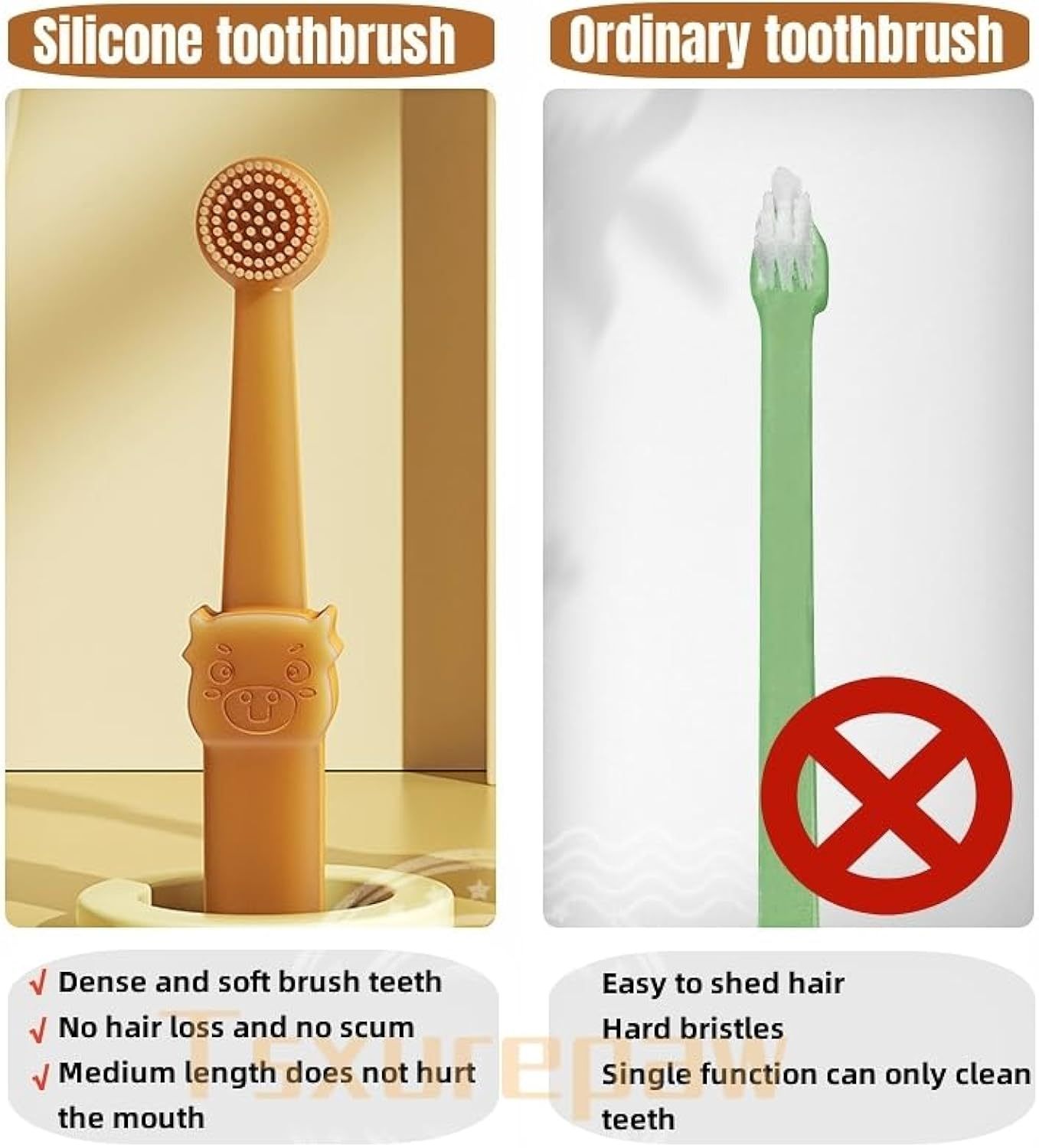 Brosse à dents pour chien à angle 360 ​​avec brosse de nettoyage de la langue, kit de brosse à dents en silicone pour chats et chiens avec tasse de rangement - Soins dentaires pour petits animaux 