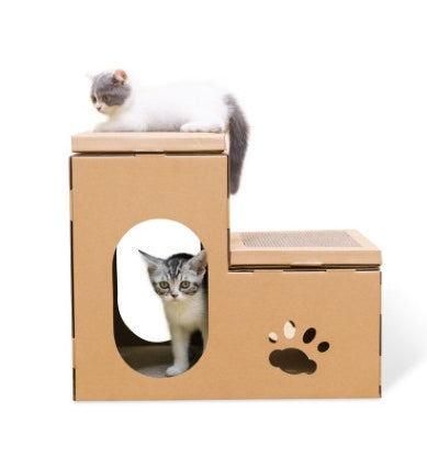 Maison pour chat, Double échelle, disque à griffes pour chat, disque de meulage, jouets gratuits à l'herbe à chat