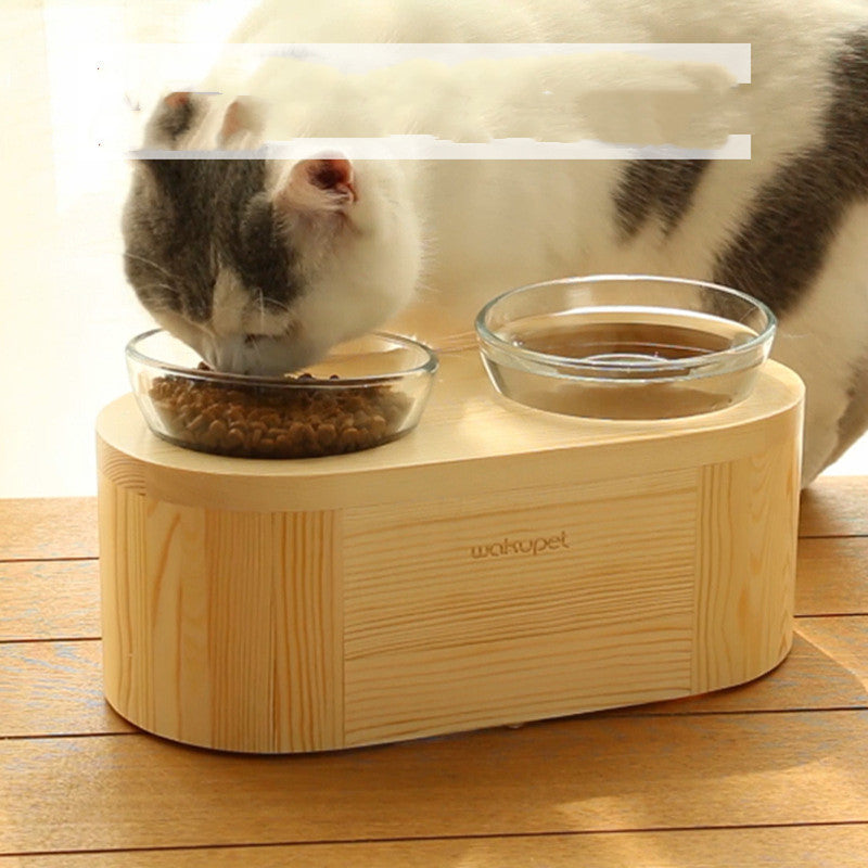 Bol pour chat en verre double bol en bois massif