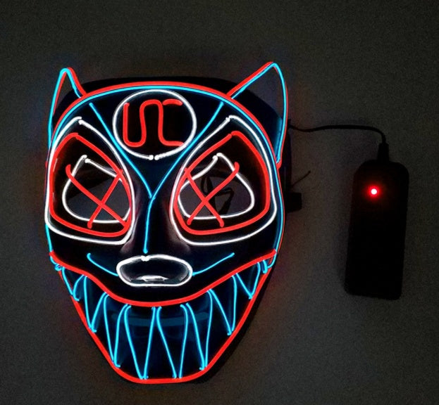 Máscara brillante de luz fría EL, cabeza de Lobo multicolor, juego de modelado de animales, accesorios de terror para Halloween