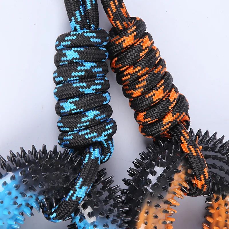 Knot Rope Dog Accessories Hand Pull Double Color Barbed Circle Molar Bite Resistance Interactive Training Pull Rope Dog Toys