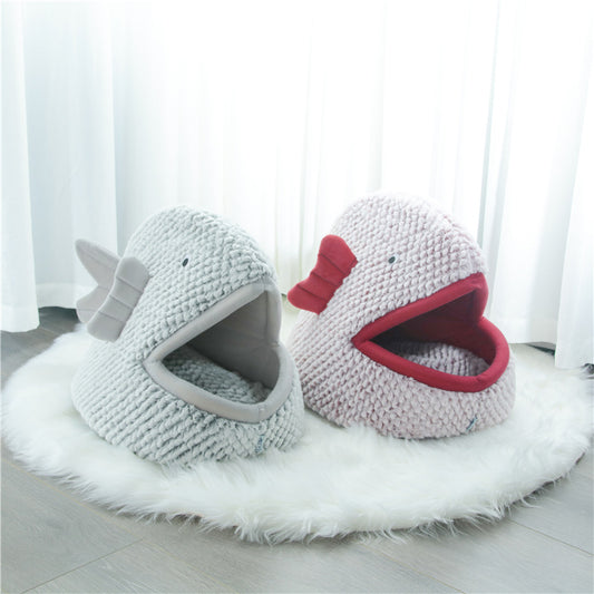 Semi Enclosed Fish Shaped Cartoon Cat Litter Small Dog Pet Bed