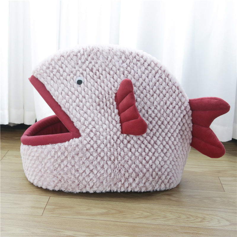 Semi Enclosed Fish Shaped Cartoon Cat Litter Small Dog Pet Bed