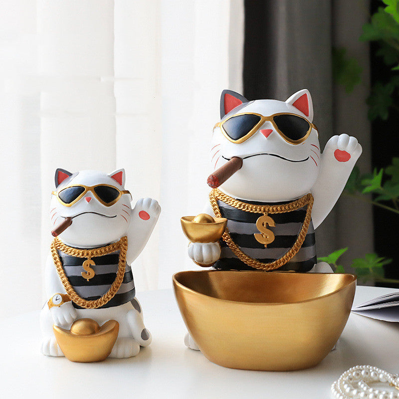 Lucky Cat Resin Animal Sculpture Decoration Storage Tank Feng Shui Modern Living Room Decoration Accessories Gifts Home Decor