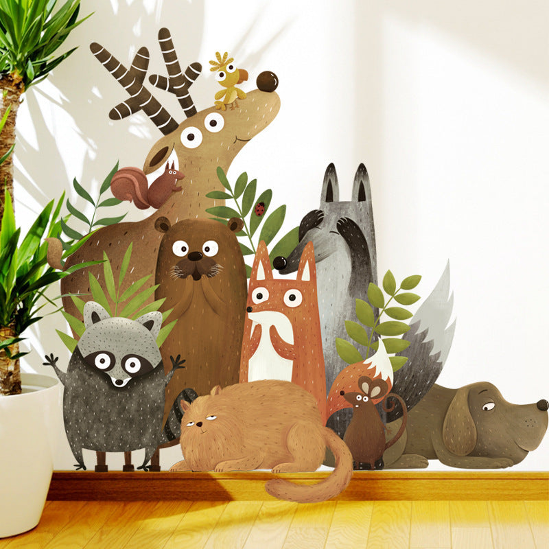 Wall Stickers Big Forest Animals Cartoon Children's Room Kindergarten Decoration Stickers