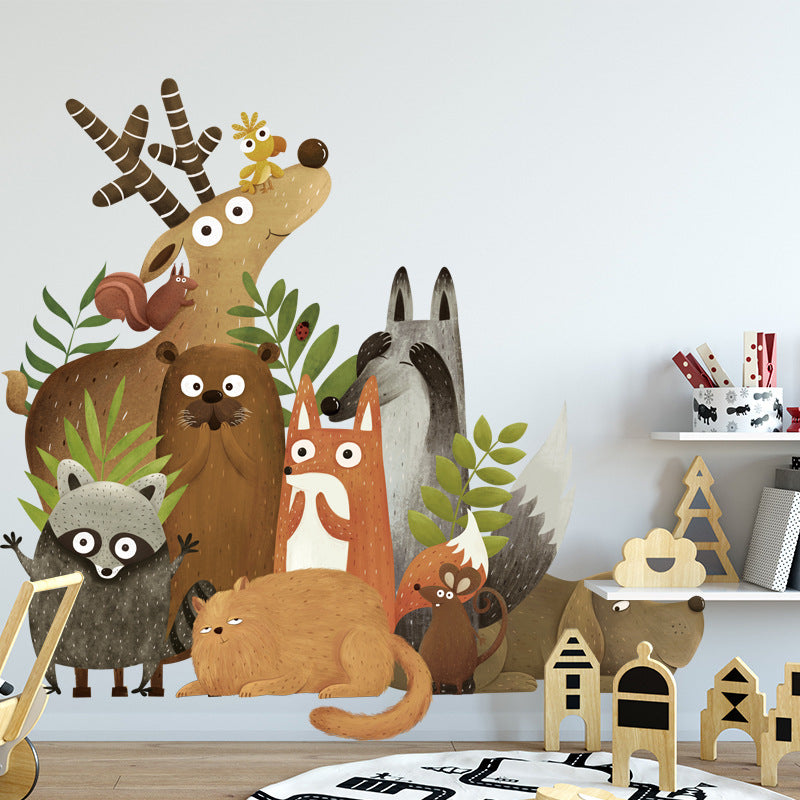 Wall Stickers Big Forest Animals Cartoon Children's Room Kindergarten Decoration Stickers