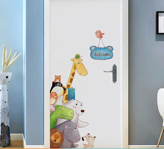 Welcome Door Vinyl Wall Sticker Cartoon Animal Giraffe Kids Baby Room Decoration