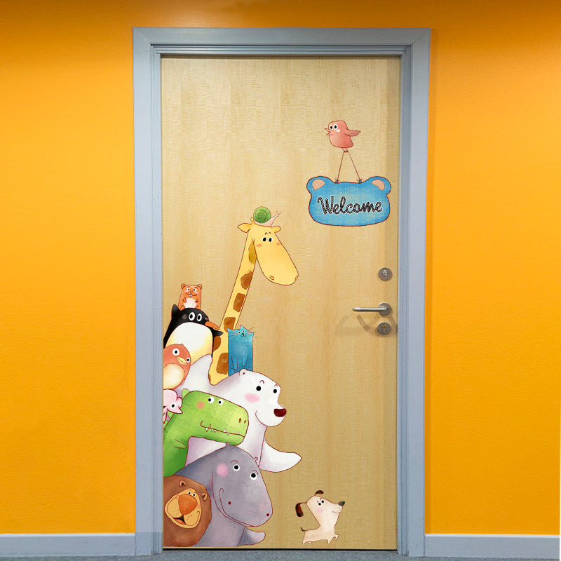 Welcome Door Vinyl Wall Sticker Cartoon Animal Giraffe Kids Baby Room Decoration