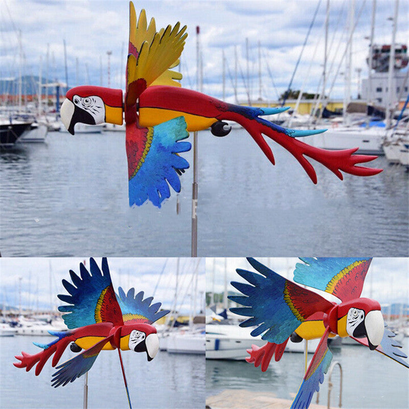 Serie de molinos de viento, loros, decoración de césped y jardín, patio, granja, estacas decorativas de animales, giradores de viento