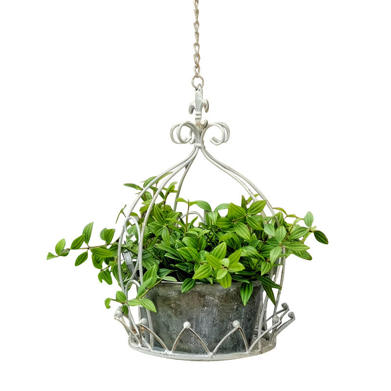 Wrought Iron Hanging Basket, Courtyard Garden Balcony Space Level Decoration Hanging Potted Flower Stand