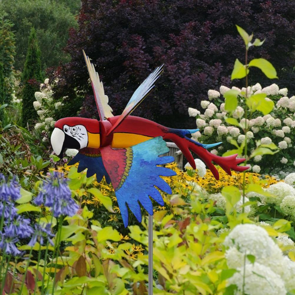 Serie de molinos de viento, loros, decoración de césped y jardín, patio, granja, estacas decorativas de animales, giradores de viento