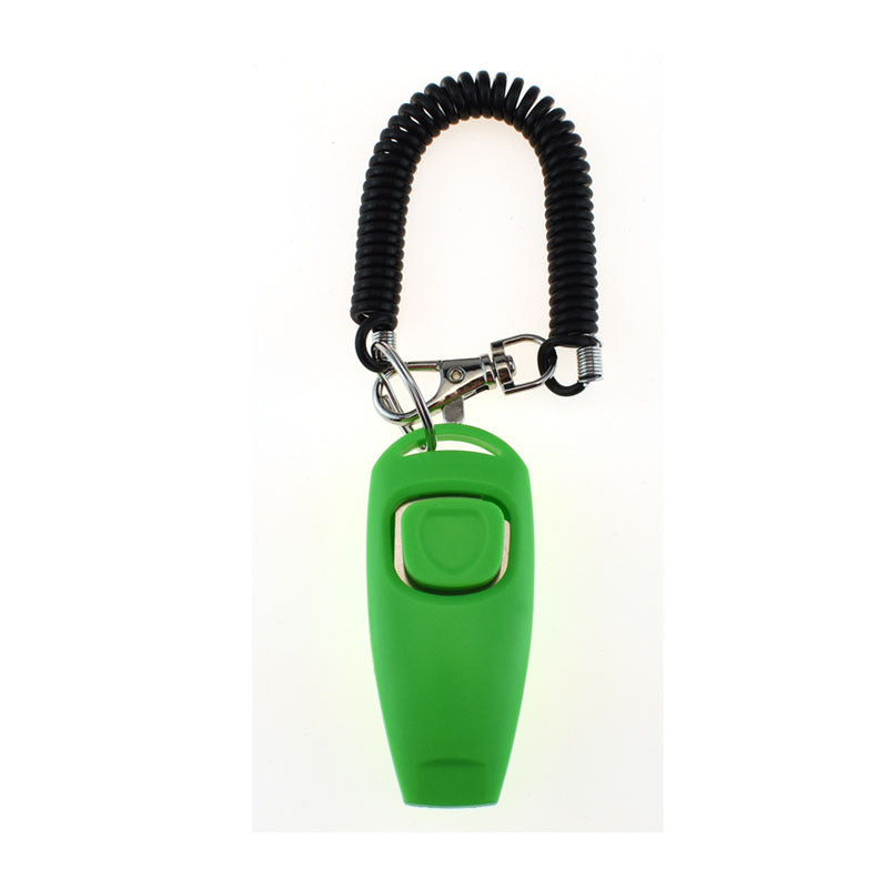 Clicker dos en uno para adiestramiento de mascotas, silbato para adiestramiento de perros, pulsera amarilla