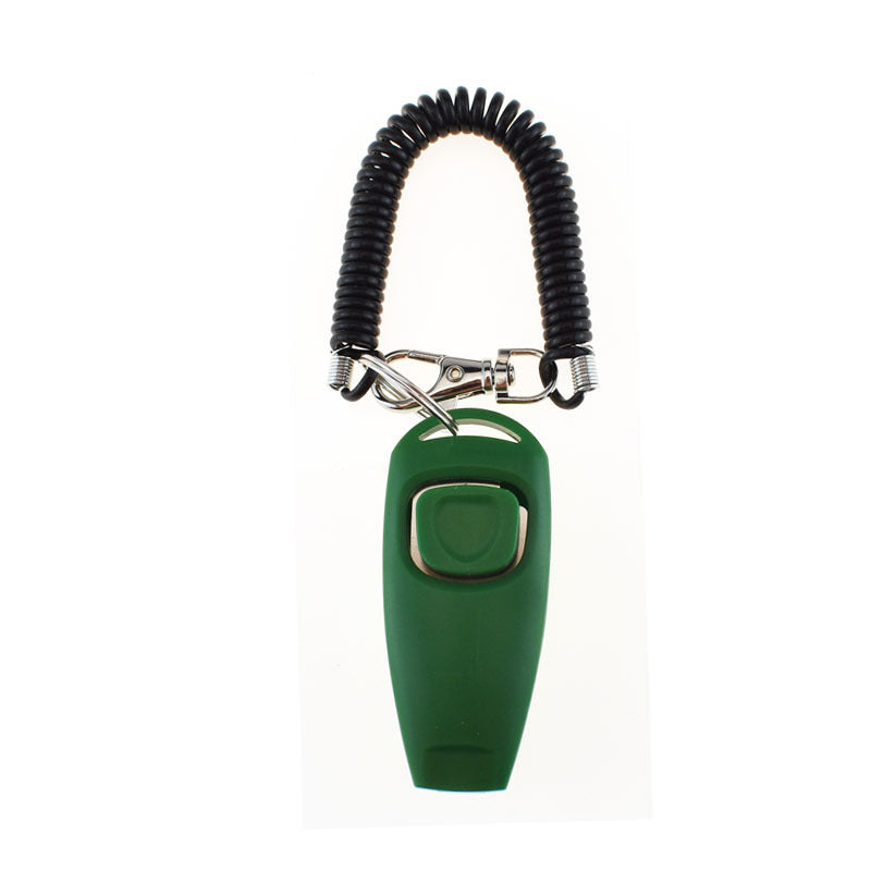 Clicker dos en uno para adiestramiento de mascotas, silbato para adiestramiento de perros, pulsera amarilla