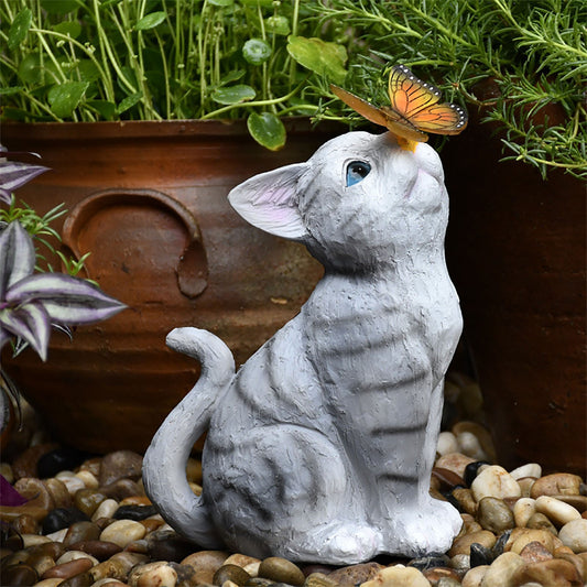 Balcony Garden Decoration Courtyard Layout Cute Cat Ornaments Solar Lights Outdoor Creative Resin Animal Sculptures