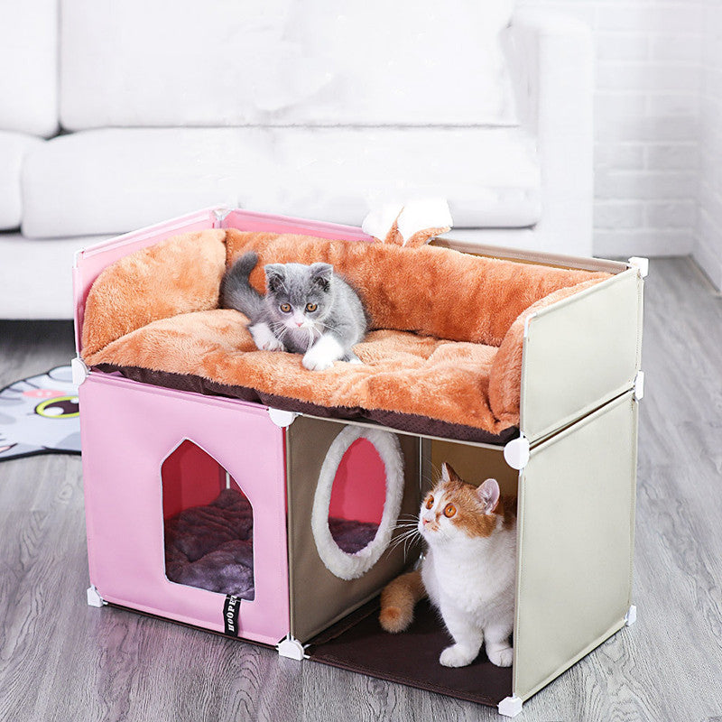 Maison chaleureuse pour chats, villa double pour chats, entièrement fermée