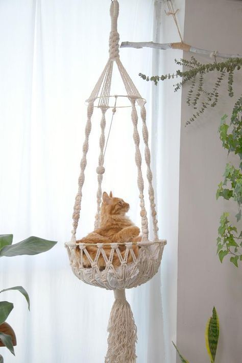 Hand-Woven Hanging Basket Swing Pet Cat Bed Net Bag