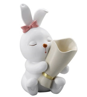 Wholesale Animal Tabletop Decoration Resin Kawaii Rabbit Vase Set Vase Blanc Ceramique Bunny Sculpture Living Room Decoration