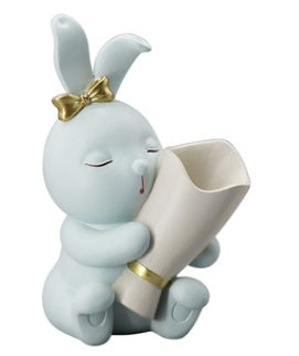 Wholesale Animal Tabletop Decoration Resin Kawaii Rabbit Vase Set Vase Blanc Ceramique Bunny Sculpture Living Room Decoration