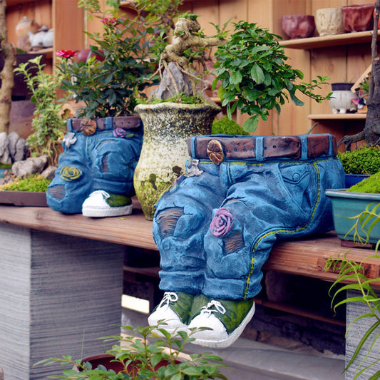 American Country Garden Denim Pantalones florales Maceta creativa