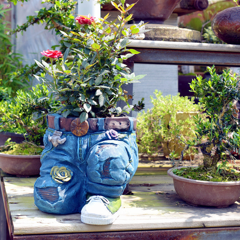 American Country Garden Denim Floral Pants Creative Flower Pot