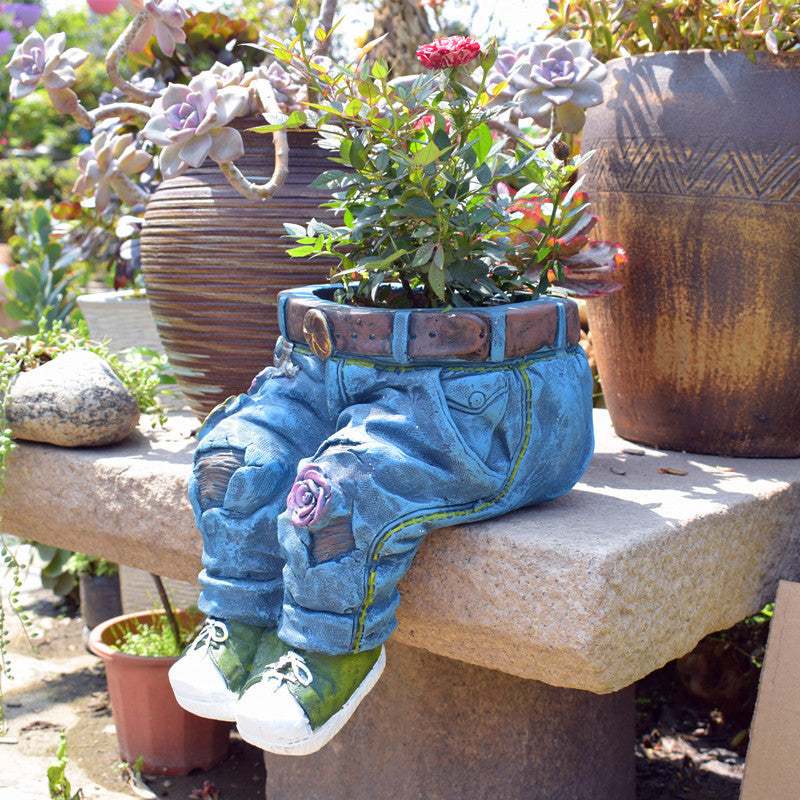 Pantalon floral en denim pour jardin de campagne américaine, pot de fleurs créatif