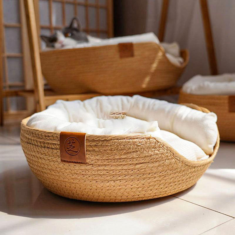 Cesta colgante de arena para gatos de ratán tipo almohada envolvente Cama para gatos Four Seasons