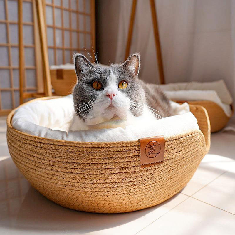 Cesta colgante de arena para gatos de ratán tipo almohada envolvente Cama para gatos Four Seasons