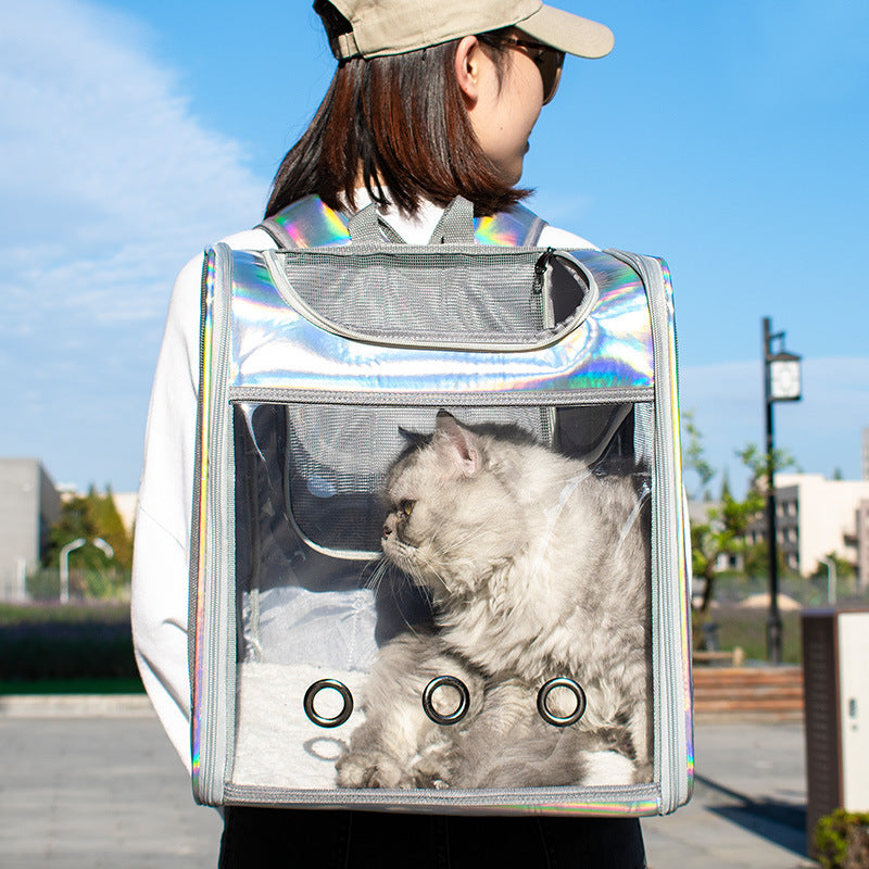 Mochila para perros con láser transparente de gran espacio