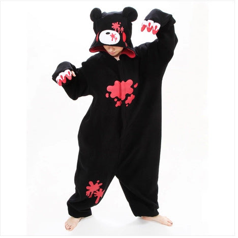 Violent Bear Black Bear  Bear  Animal One-piece Pajamas Couple Cartoon Casual Home Service Performance Service