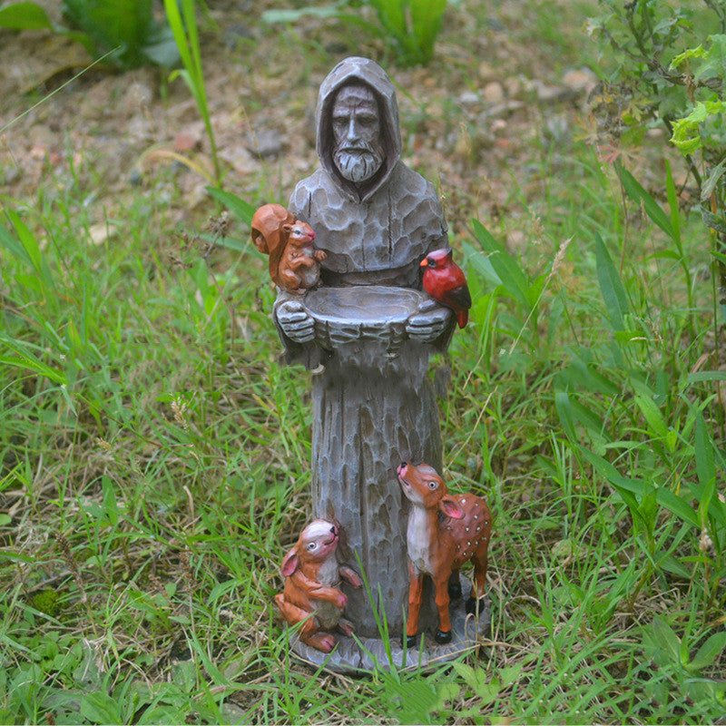 San Francisco San Francisco y amigos animales artesanías de resina estatua de jardín al aire libre comedero para pájaros