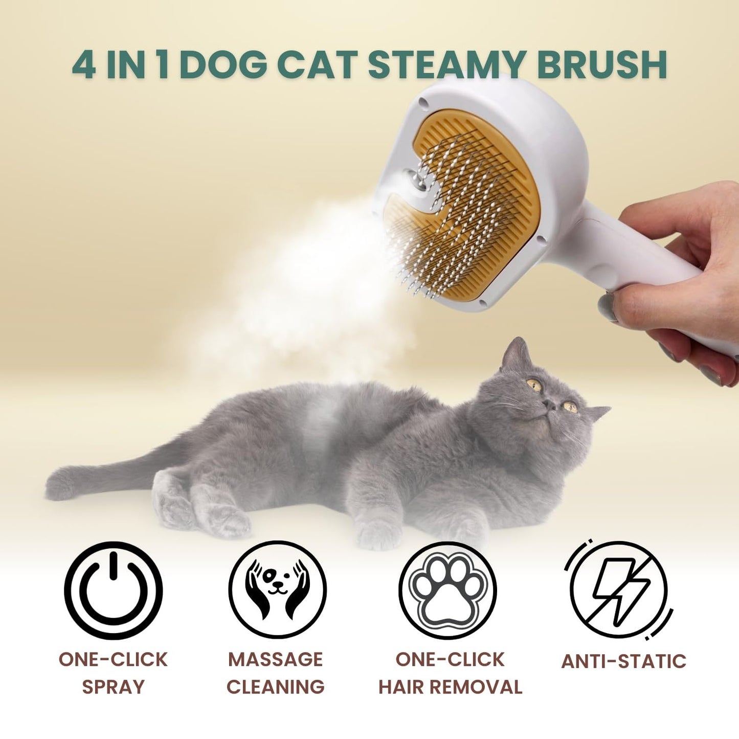 Brosse à eau pour chien et chat, brosse à brouillard pour chiens à poils courts et longs, brosse à lisser pour chats avec spray pour le toilettage des animaux de compagnie, brosse à vapeur pour chat et chien pour la perte de poils