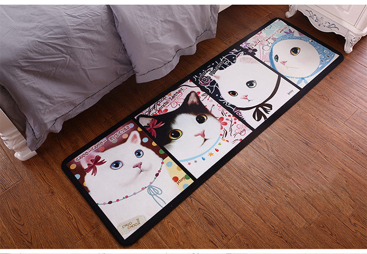 Cute Cat Kitchen Rectangular Rug Anti-slip Bedroom Bedside Bed Front Mat Pattern Ultra-thin