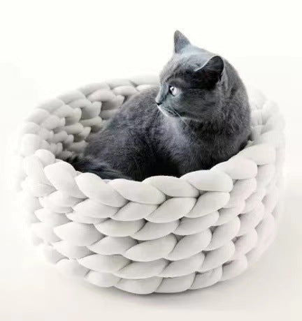 Cojín para casa de gatos, suave, largo, de felpa, cálido, para mascotas, bonito canasto para dormir para gatos, cama redonda, esponjosa y cómoda al tacto, productos para mascotas