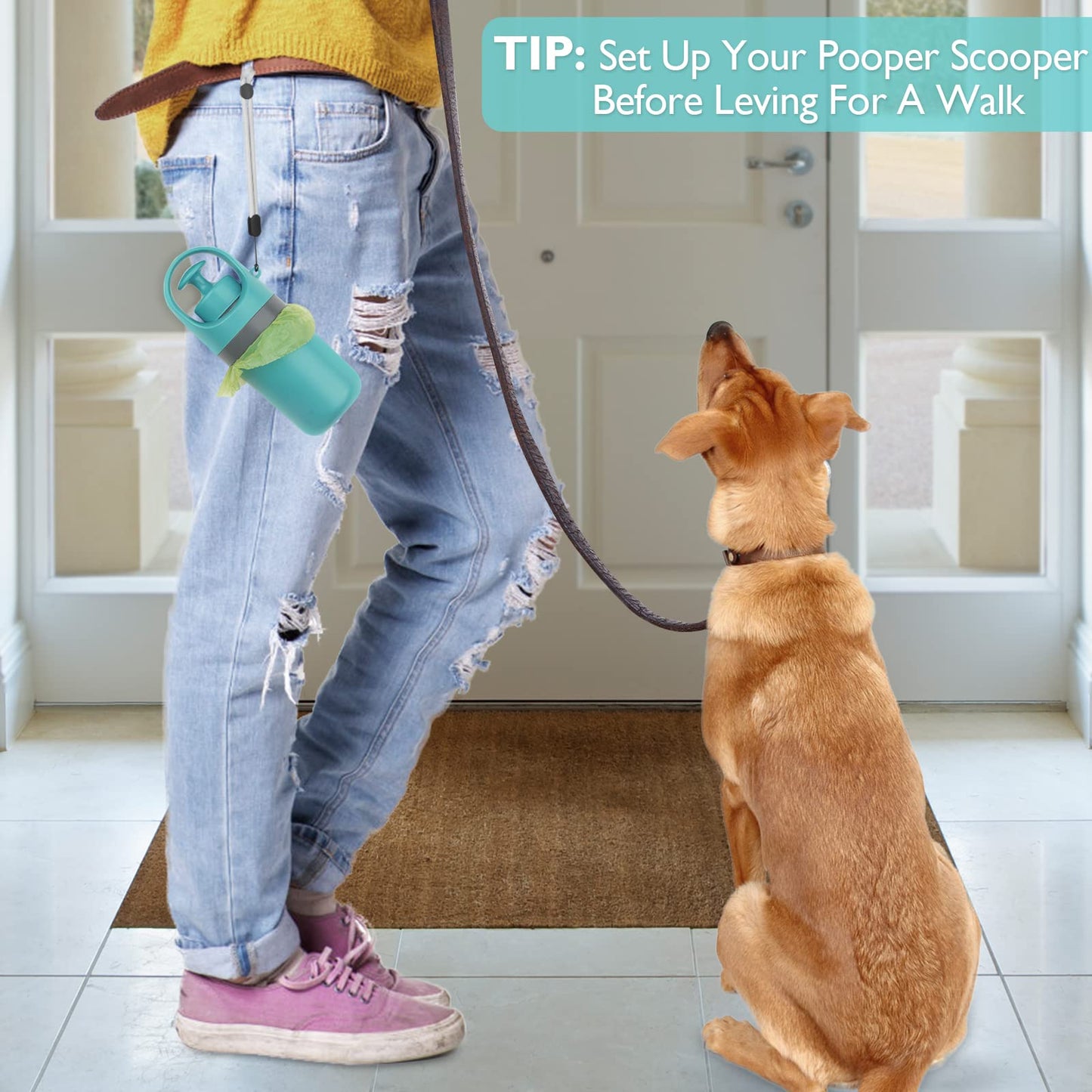 Portable Dog Poop Scooper, Sanitary Dog Waste Picker Upper With Bag Dispenser, Convenient Pet Waste Cleaner For Dog Walkers, Attachable To Dog Leash, Harness Or Waist