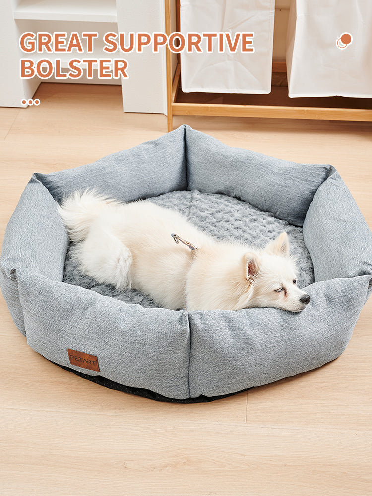 Rose Velvet Hexagonal Dog Bed For Small Medium Large Dogs,Durable Calming Down Dog Sofa,Soft Sleeping Fluffy Fur Plush Dog Couch