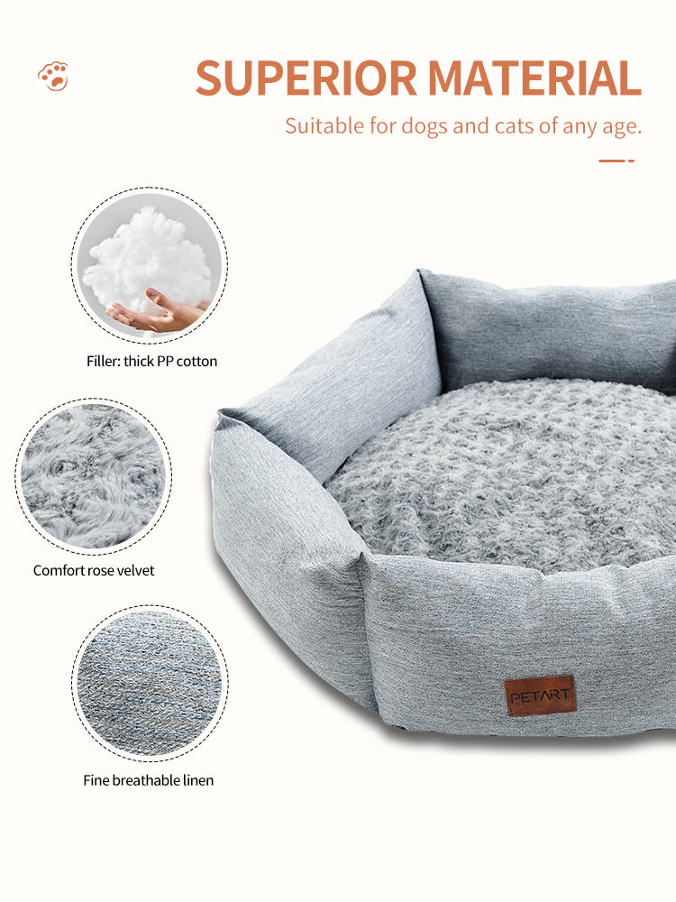 Rose Velvet Hexagonal Dog Bed For Small Medium Large Dogs,Durable Calming Down Dog Sofa,Soft Sleeping Fluffy Fur Plush Dog Couch