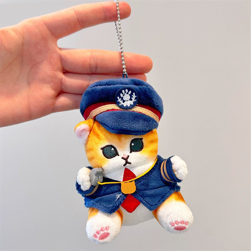 Cute Train Conductor Cat Toy Doll Pendant