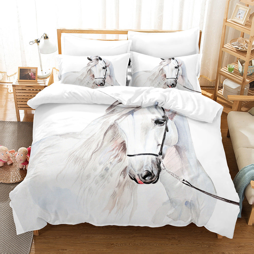 Animal Horse Pattern 3-piece Quilt Cover Set Coral Fleece Home Textile