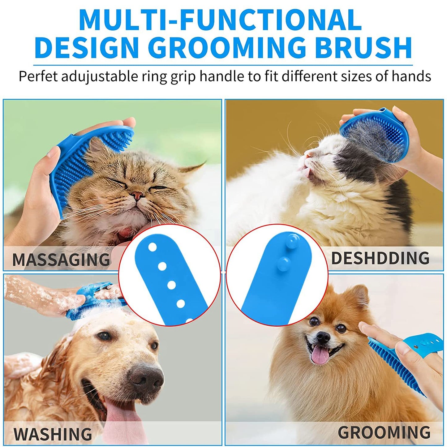 Ensemble de 3 pièces brosse de bain pour chien brosse à shampoing brosse de Massage avec réglable